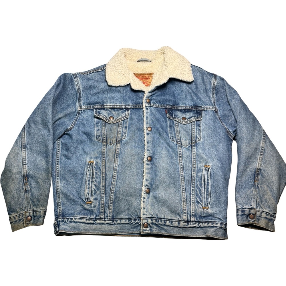 Vintage Levi's 70609 Sherpa Lined Denim Trucker Jacket USA Men's Large Blue